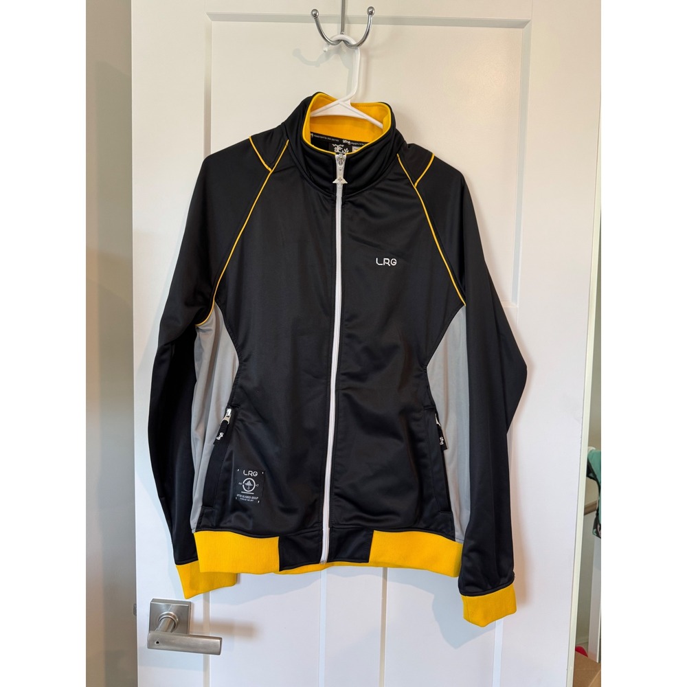 LRG Lifted Research Group Mens Track Jacket Black Yellow Full Zip Size M NWT